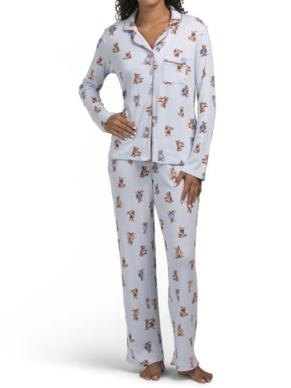 LAURA ASHLEY 2pc Cotton Blend Pajama Top And Pants Set With Teddy